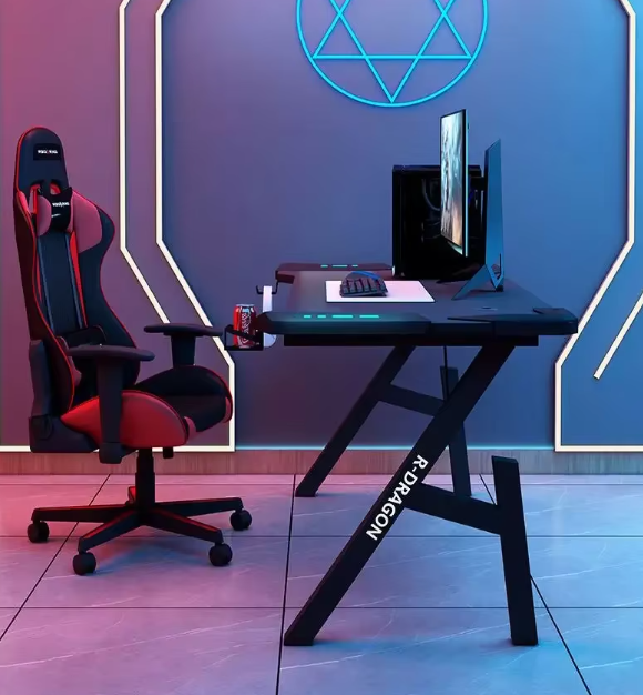 Gaming Desk with LED Lights Computer Desk K Shaped Desk - 120 x 60